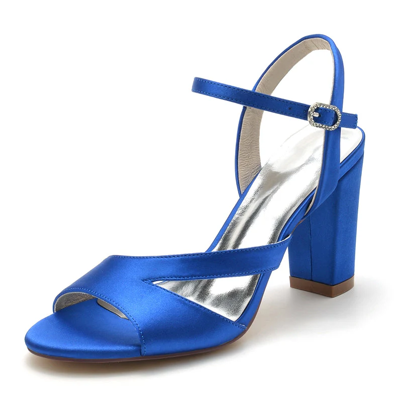 Women's Wedding Shoes Royal Blue Opened Toe Sturdy Heel Fashion Buckle Bridal Shoes