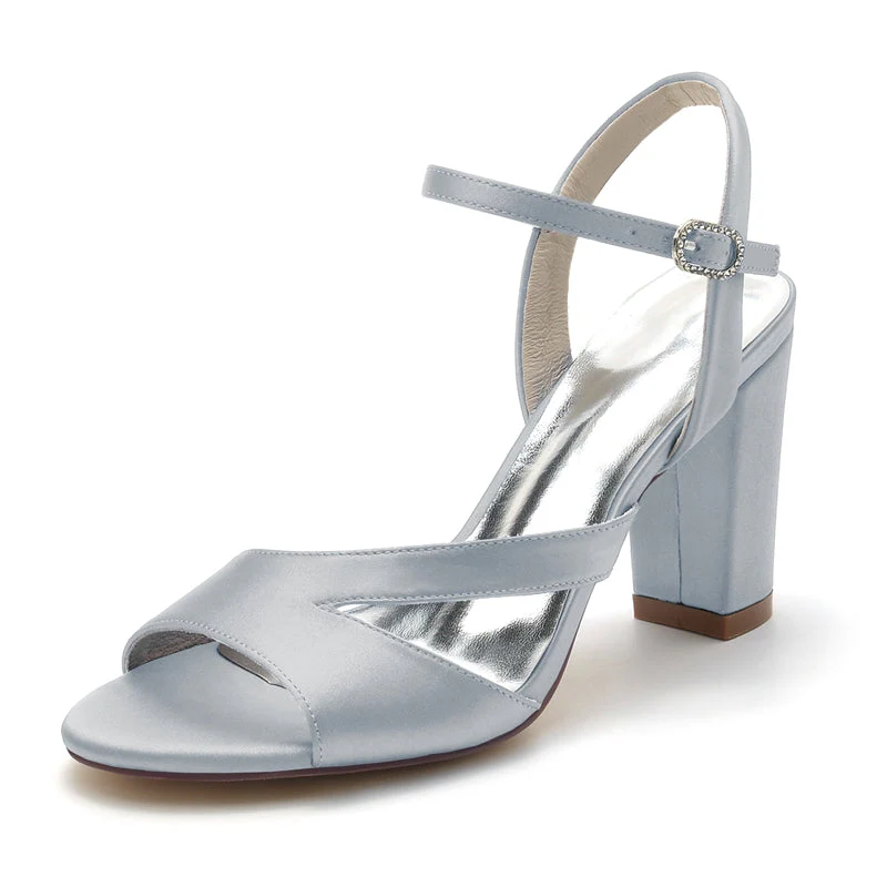 Women's Wedding Shoes Royal Blue Opened Toe Sturdy Heel Fashion Buckle Bridal Shoes - Image 10