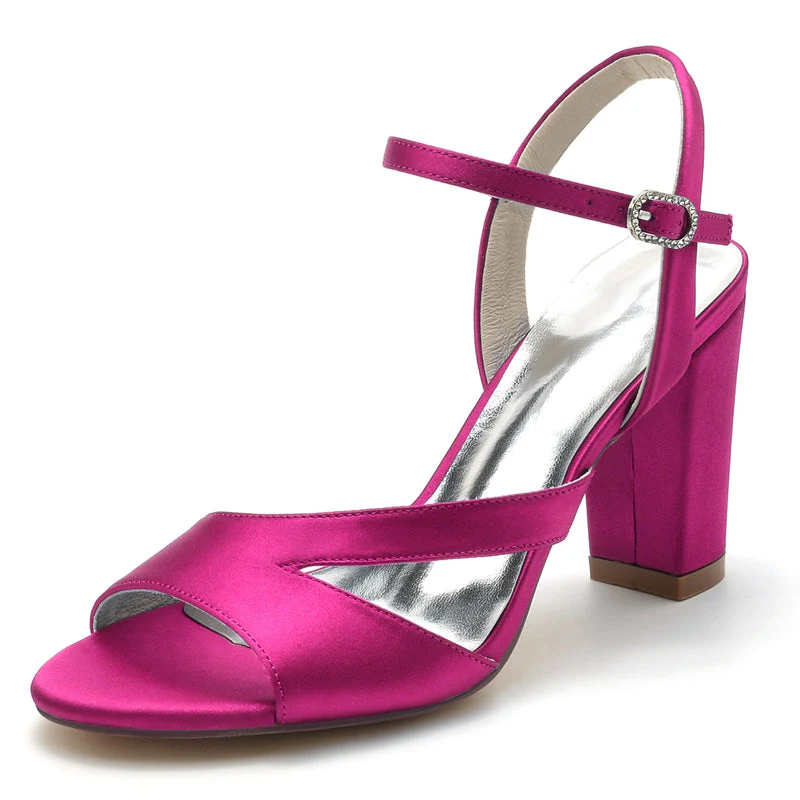 Women's Wedding Shoes Royal Blue Opened Toe Sturdy Heel Fashion Buckle Bridal Shoes - Image 6