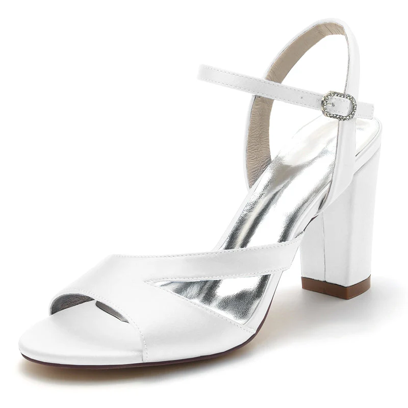 Women's Wedding Shoes Royal Blue Opened Toe Sturdy Heel Fashion Buckle Bridal Shoes - Image 7