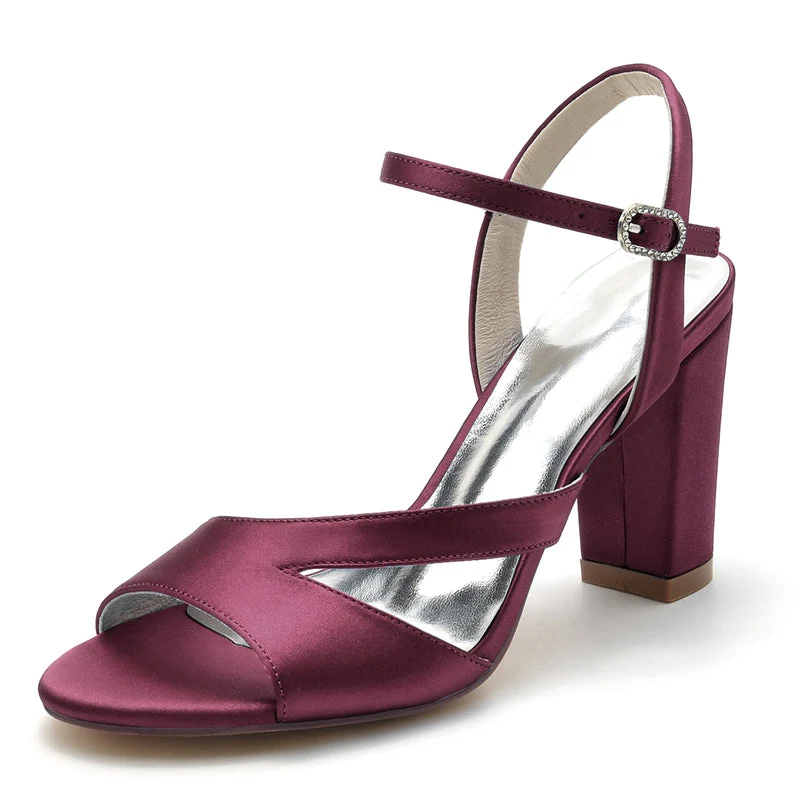 Women's Wedding Shoes Royal Blue Opened Toe Sturdy Heel Fashion Buckle Bridal Shoes - Image 9