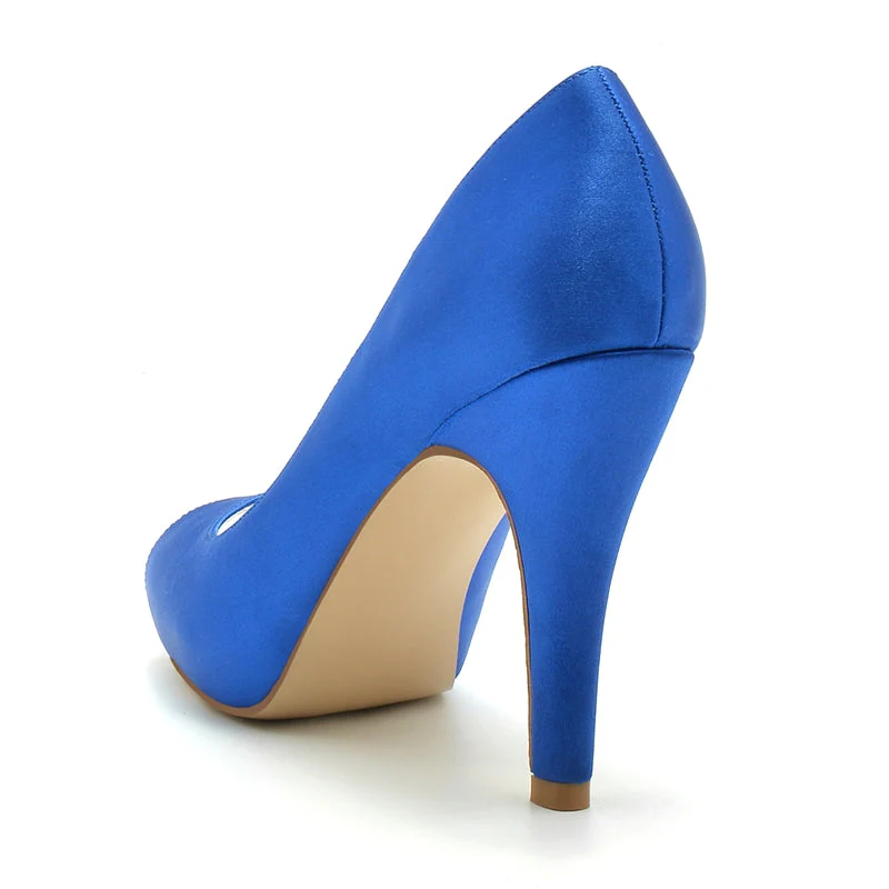 Women's Wedding Shoes Royal Blue Peep Toe High Heel Comfortable Elegant Bridal Shoes - Image 4