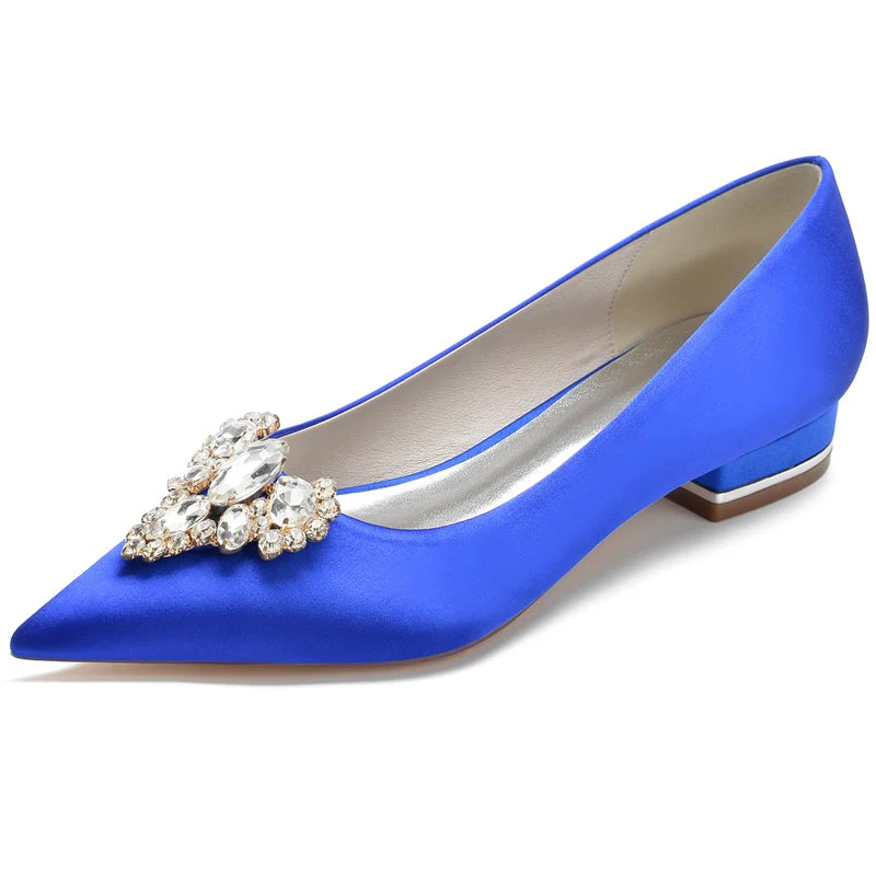 Women's Wedding Shoes Royal Blue Pointed Toe Low Heel Bridal Shoes with Rhinestone - Image 2
