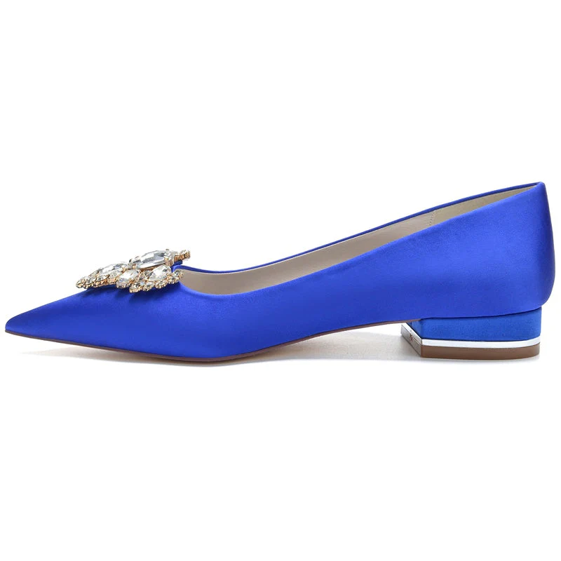 Women's Wedding Shoes Royal Blue Pointed Toe Low Heel Bridal Shoes with Rhinestone - Image 3