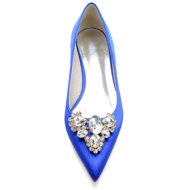 Women's Wedding Shoes Royal Blue Pointed Toe Low Heel Bridal Shoes with Rhinestone - Image 4