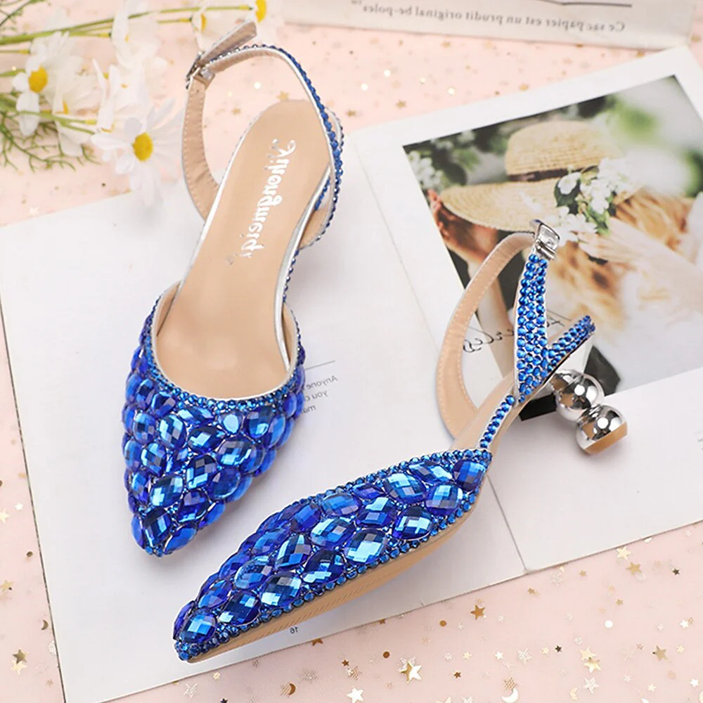 Women's Wedding Shoes Sandals Bling Bling Pointed Toe High Heel Wedding Heels Bridal Shoes - Image 8