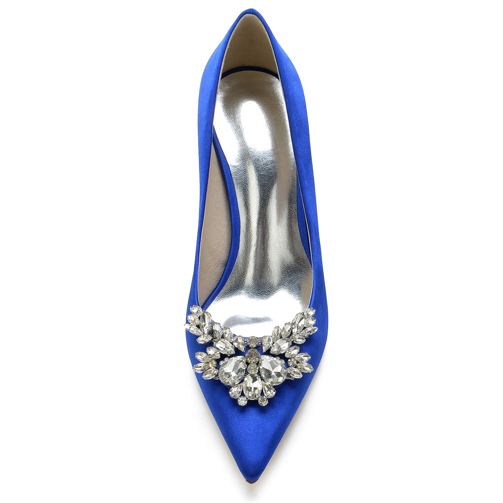 Women's Wedding Shoes Satin Crystal Swing Stiletto Pointed Toe Bridal Shoes - Image 3