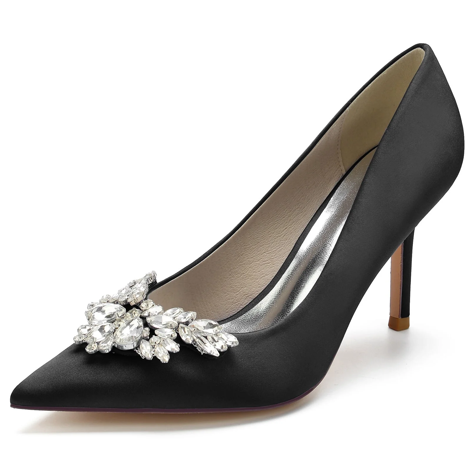 Women's Wedding Shoes Satin Crystal Swing Stiletto Pointed Toe Bridal Shoes - Image 7