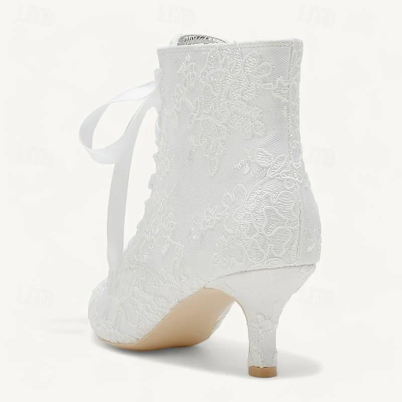 Women's Wedding Shoes Satin Flower Kitten Heel Stiletto Pointed Toe Wedding Heels Bridal Shoes - Image 5