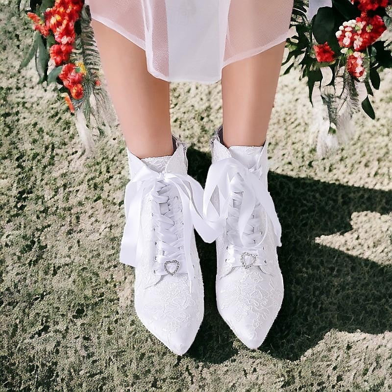Women's Wedding Shoes Satin Flower Kitten Heel Stiletto Pointed Toe Wedding Heels Bridal Shoes - Image 7
