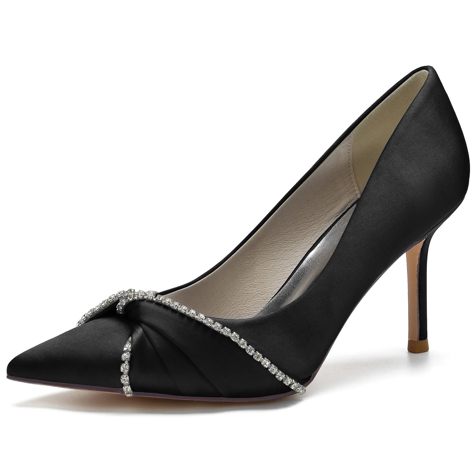 Women's Wedding Shoes Satin Imitation Crystal Stiletto Pointed Toe Bridal Shoes - Image 8