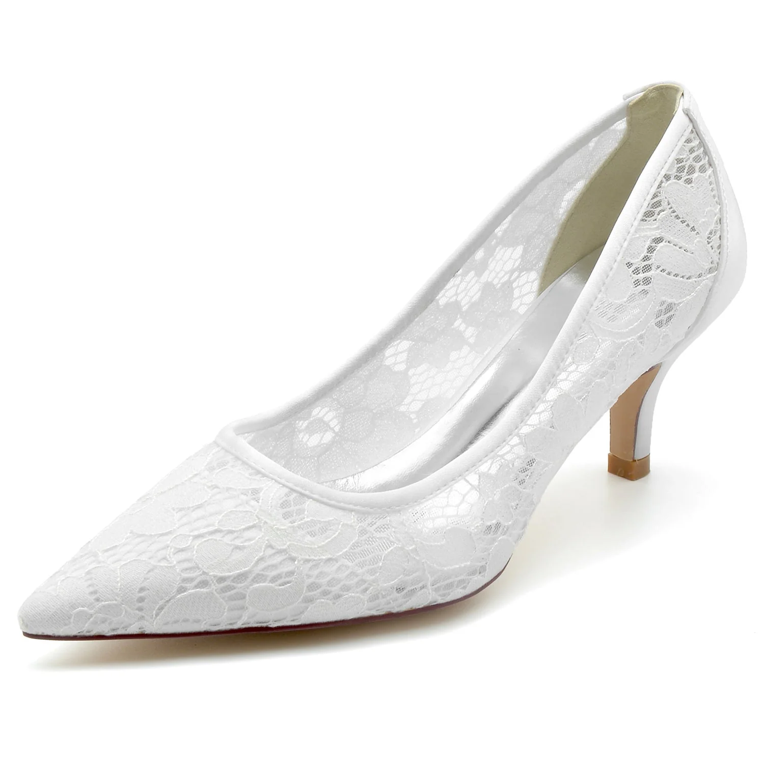 Women's Wedding Shoes Satin Lace Mesh Mid Pointed Toe Bridal Shoes - Image 5