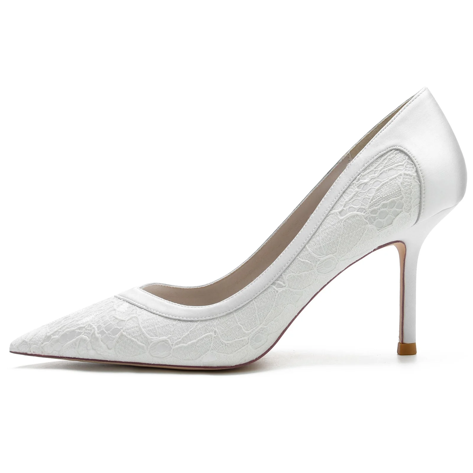 Women's Wedding Shoes Satin Lace Stiletto Pointed Toe Bridal Shoes - Image 2