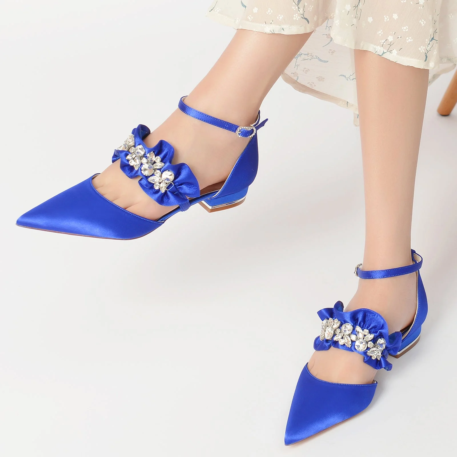 Women's Wedding Shoes Rhinestone Low Pointed Toe Buckle Comfort Bridal Shoes - Image 10