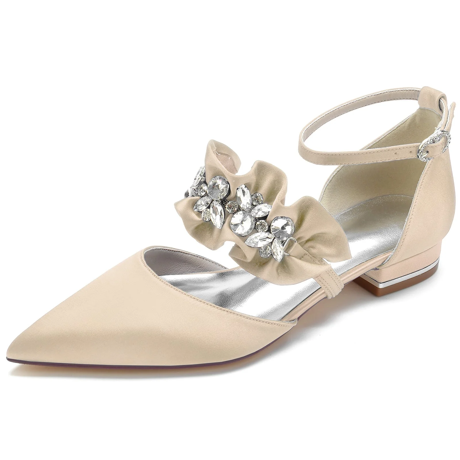 Women's Wedding Shoes Rhinestone Low Pointed Toe Buckle Comfort Bridal Shoes - Image 4