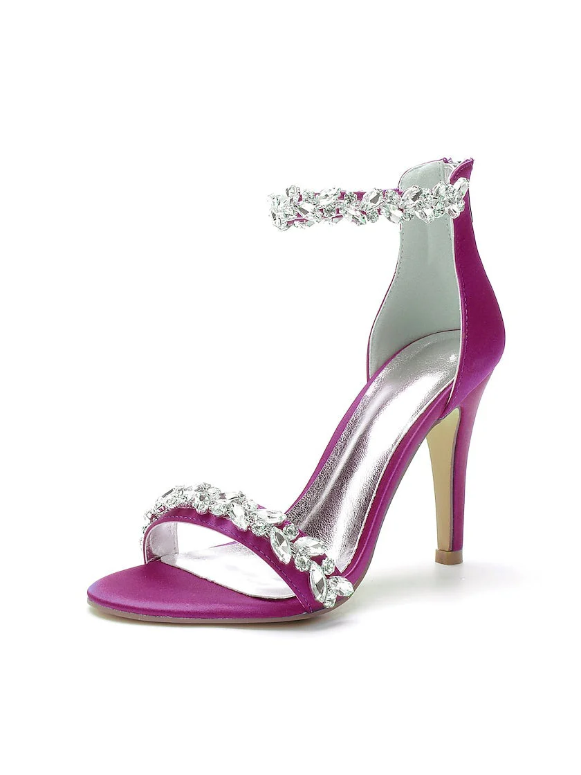 Women's Wedding Shoes Satin Stiletto Pointed Toe Crystal Bridal Shoes - Image 6