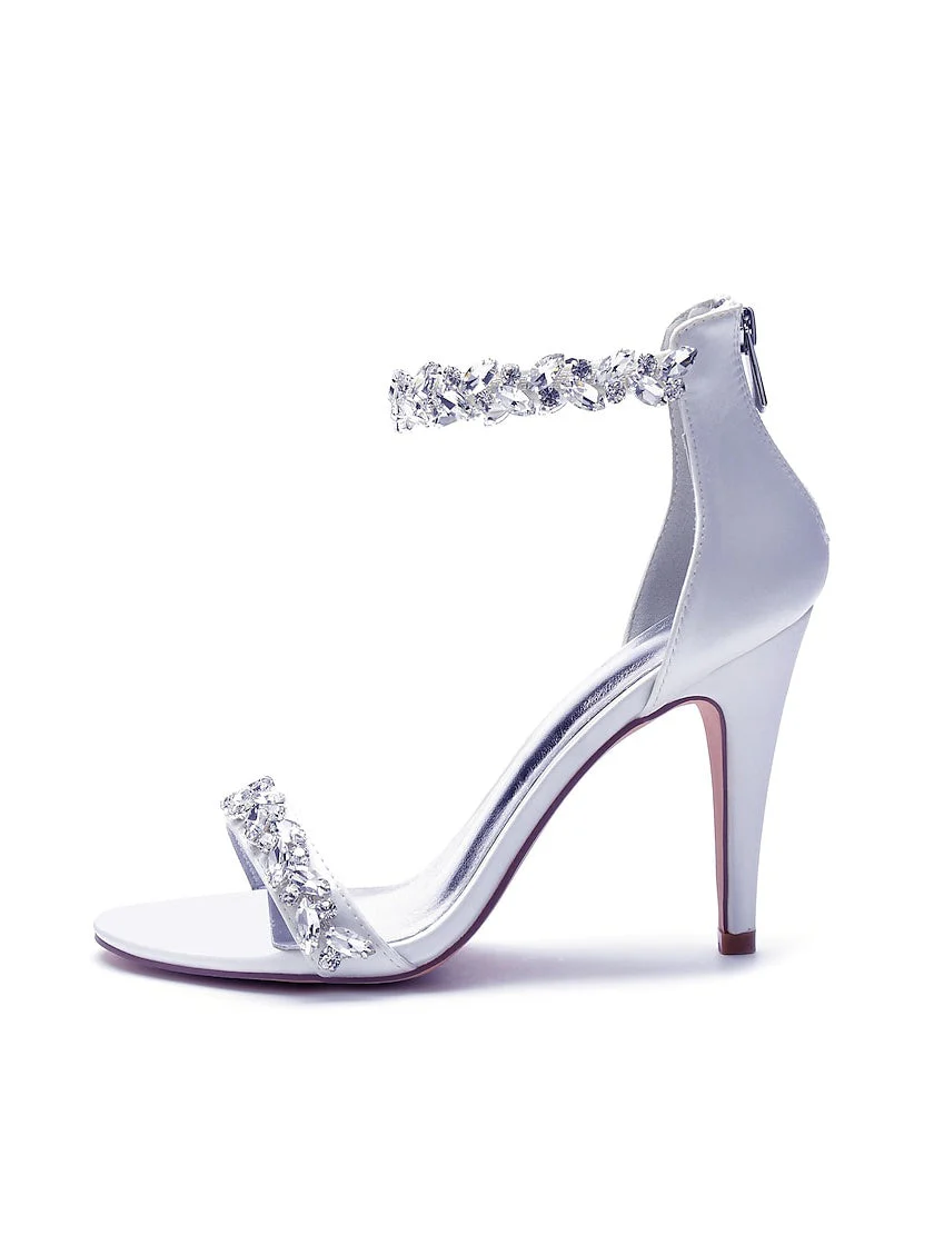 Women's Wedding Shoes Satin Stiletto Pointed Toe Crystal Bridal Shoes - Image 8