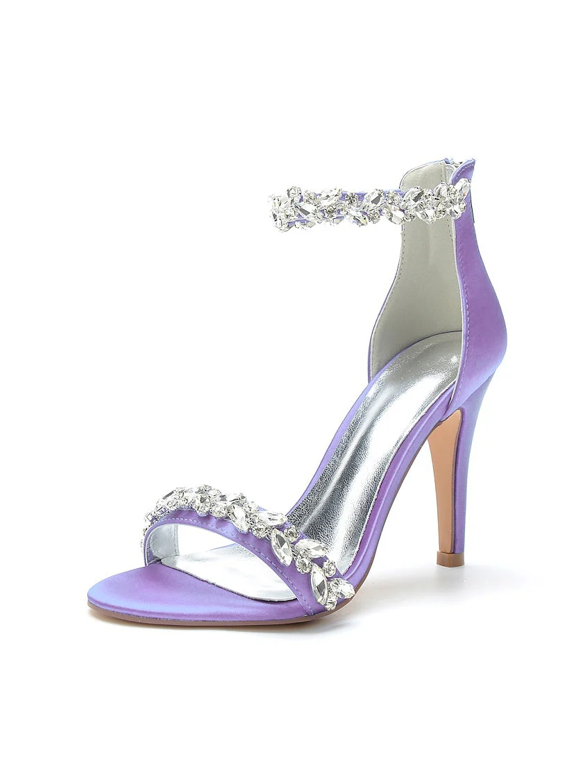 Women's Wedding Shoes Satin Stiletto Pointed Toe Crystal Bridal Shoes - Image 9