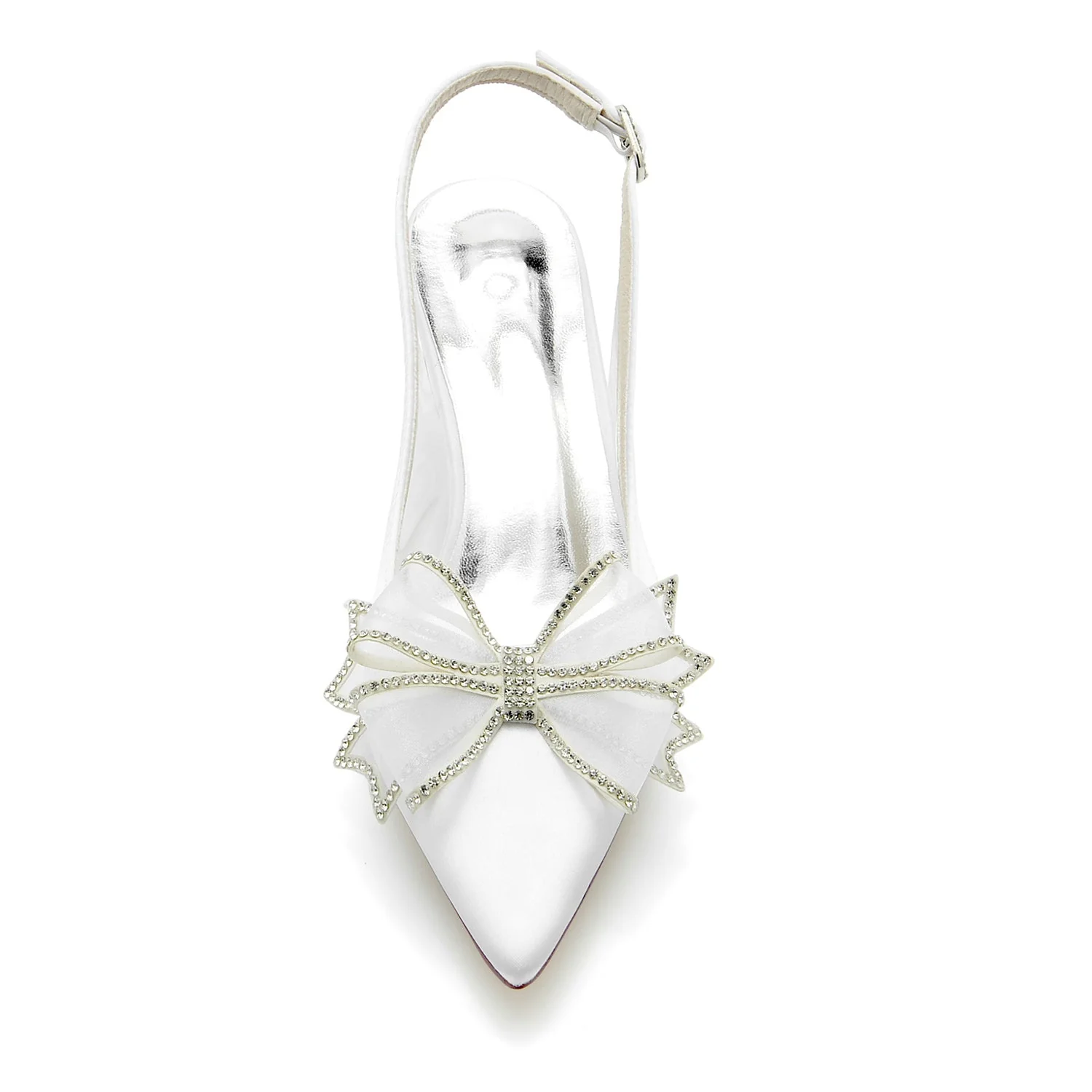 Women's Wedding Shoes Silk Satin Bow Mid Heel Pointed Toe Buckle Bridal Shoes - Image 4