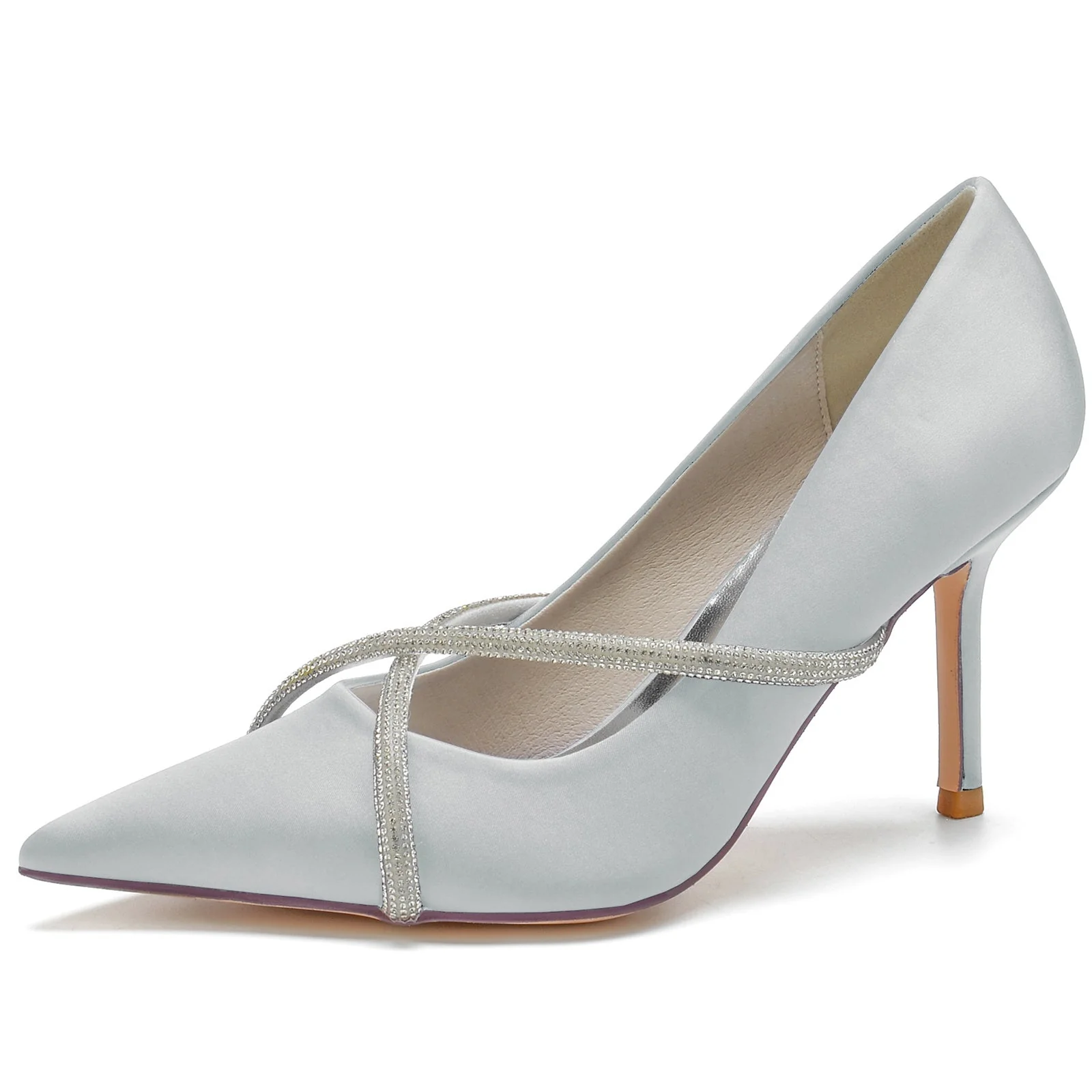 Women's Wedding Shoes Silk Satin Crossed Imitation Diamond Stiletto Pointed Toe Bridal Shoes - Image 13