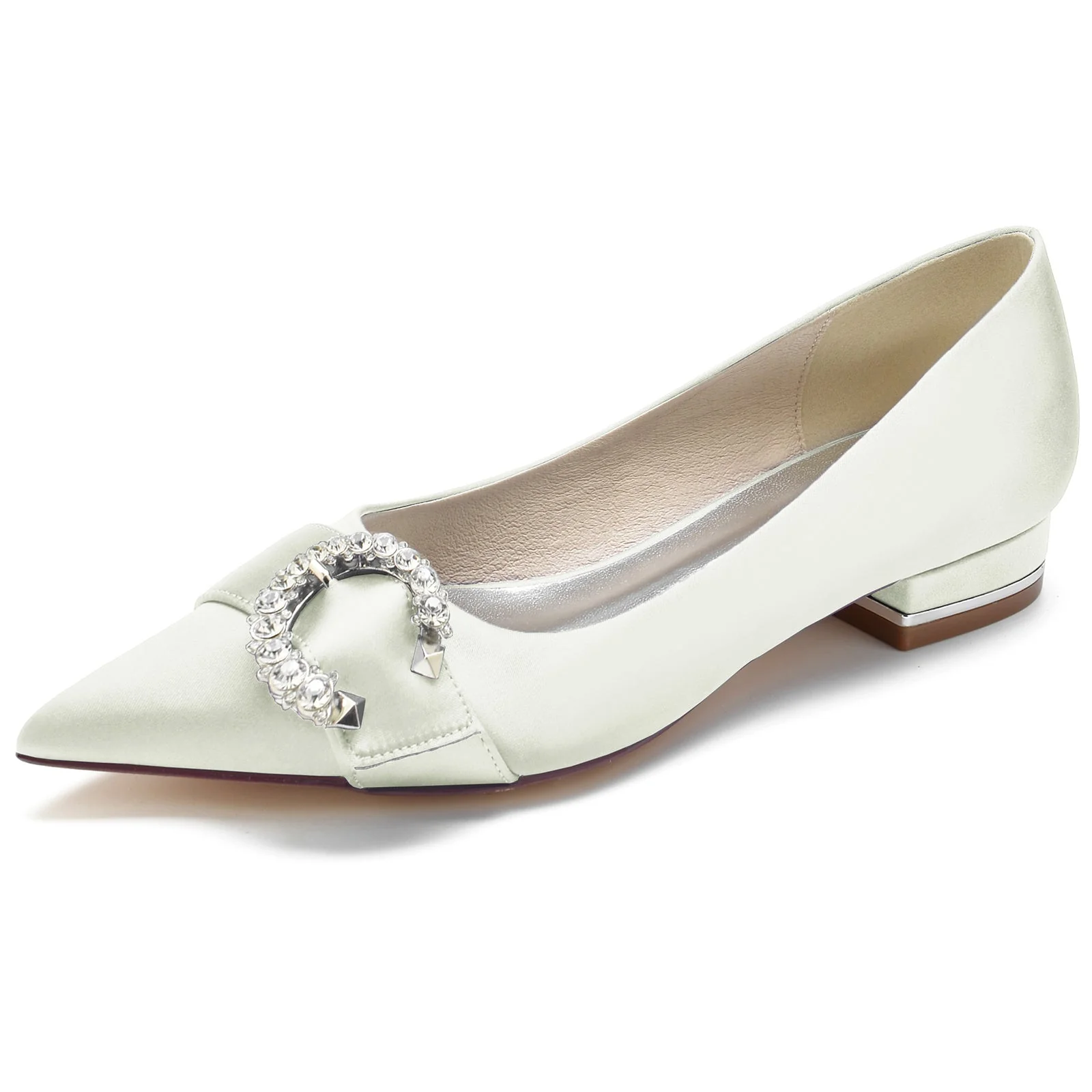 Women's Wedding Shoes Silk Satin Crystal Low Heel Pointed Toe Bridal Shoes - Image 8