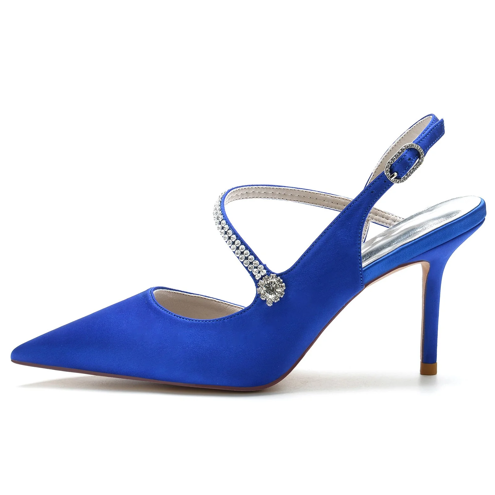 Women's Wedding Shoes Silk Satin Crystal Stiletto Pointed Toe Buckle Bridal Shoes - Image 2