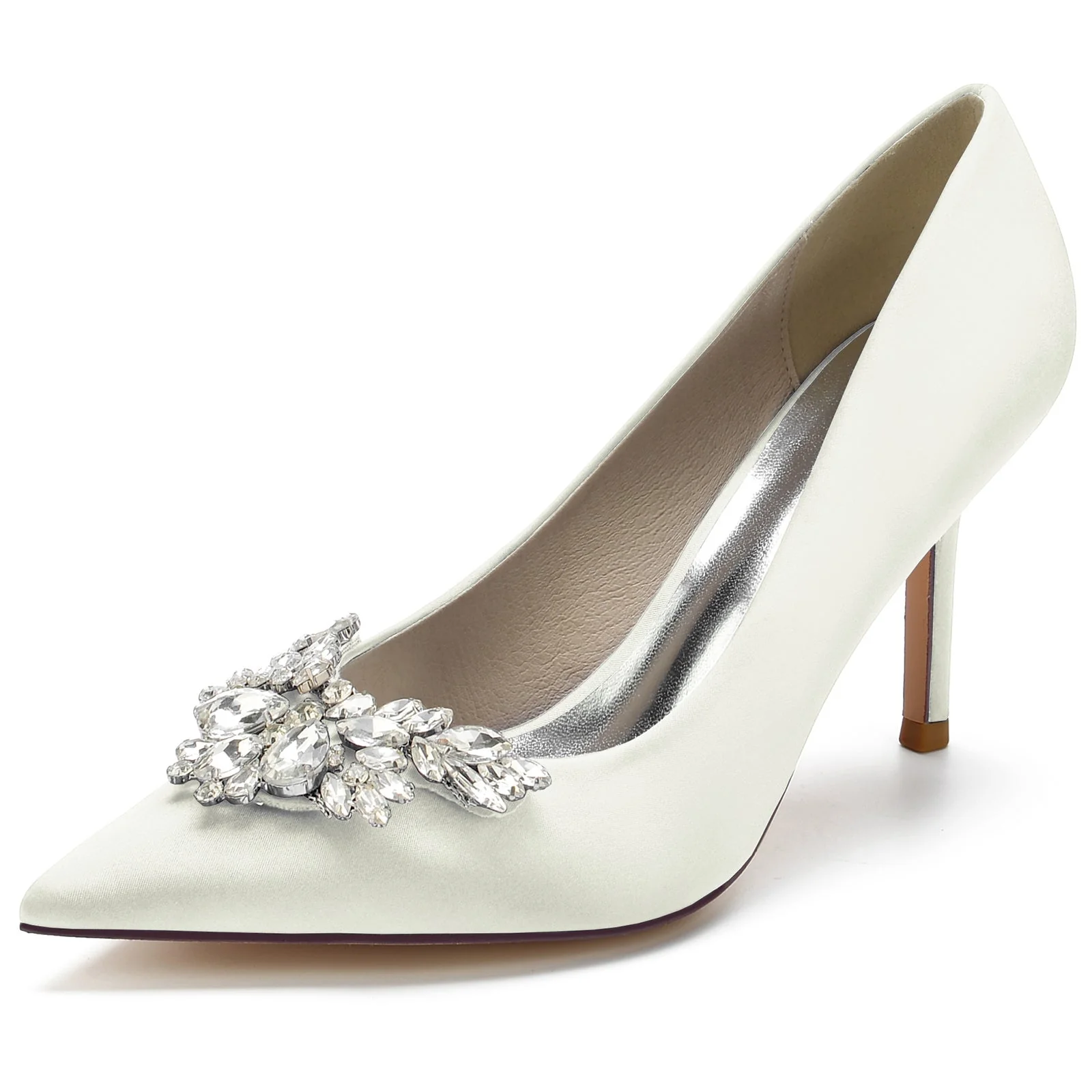 Women's Wedding Shoes Silk Satin Crystal Swing Stiletto Pointed Toe Bridal Shoes - Image 12