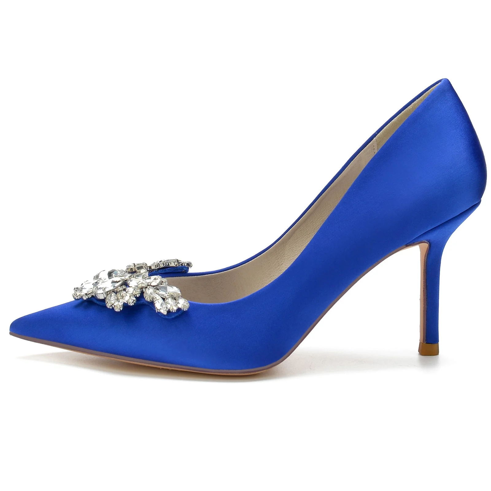 Women's Wedding Shoes Silk Satin Crystal Swing Stiletto Pointed Toe Bridal Shoes - Image 2