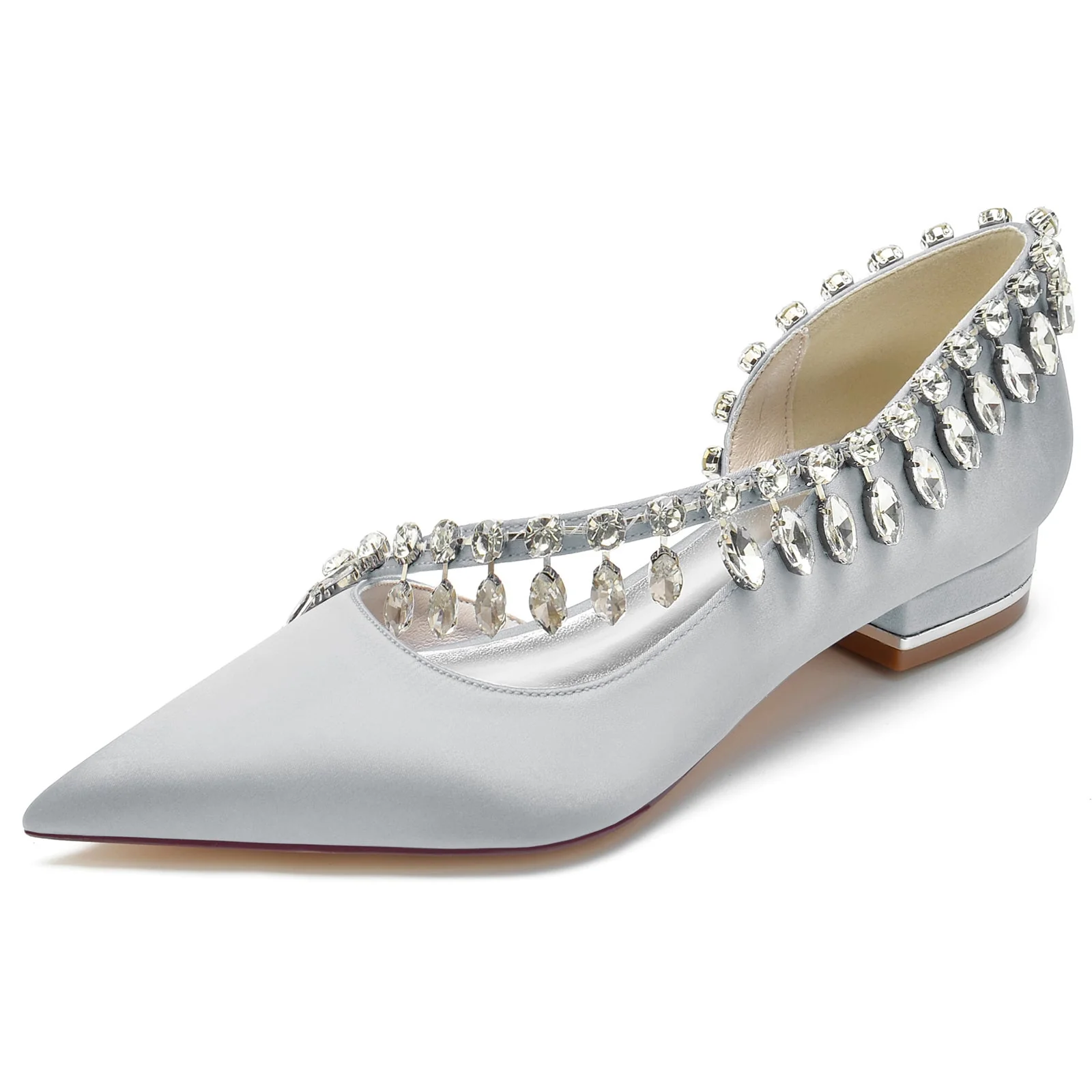 Women's Wedding Shoes Silk Satin Imitation Crystal Low Closed Toe Slip on Bridal Shoes - Image 13