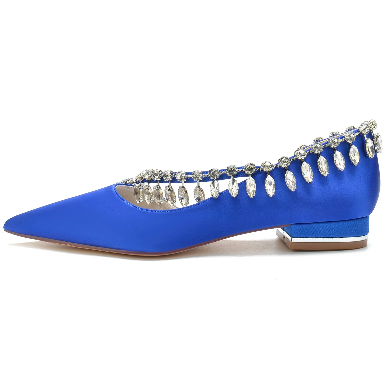 Women's Wedding Shoes Silk Satin Imitation Crystal Low Closed Toe Slip on Bridal Shoes - Image 3