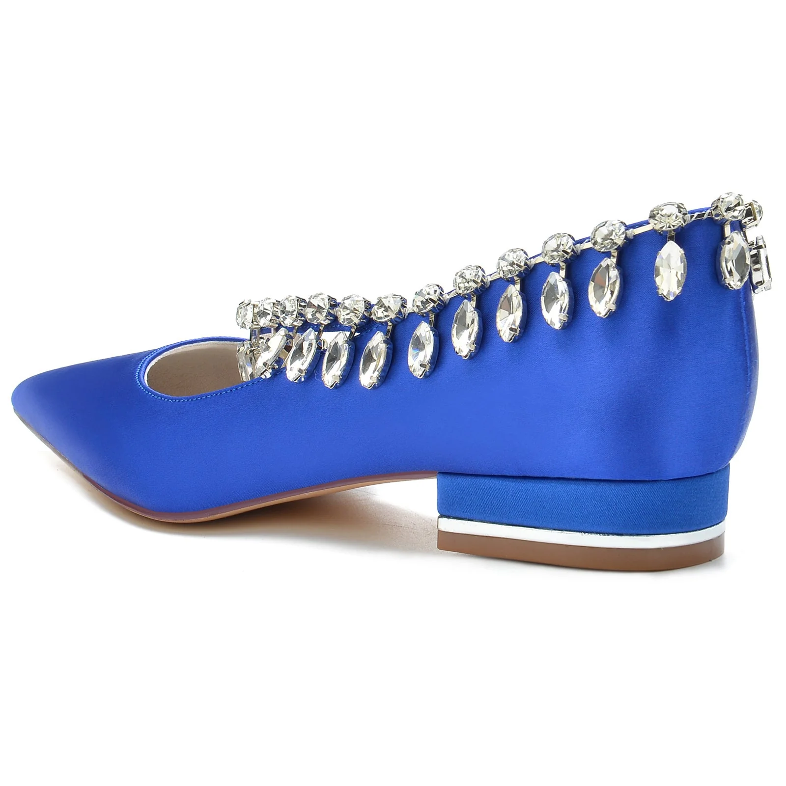 Women's Wedding Shoes Silk Satin Imitation Crystal Low Closed Toe Slip on Bridal Shoes - Image 4