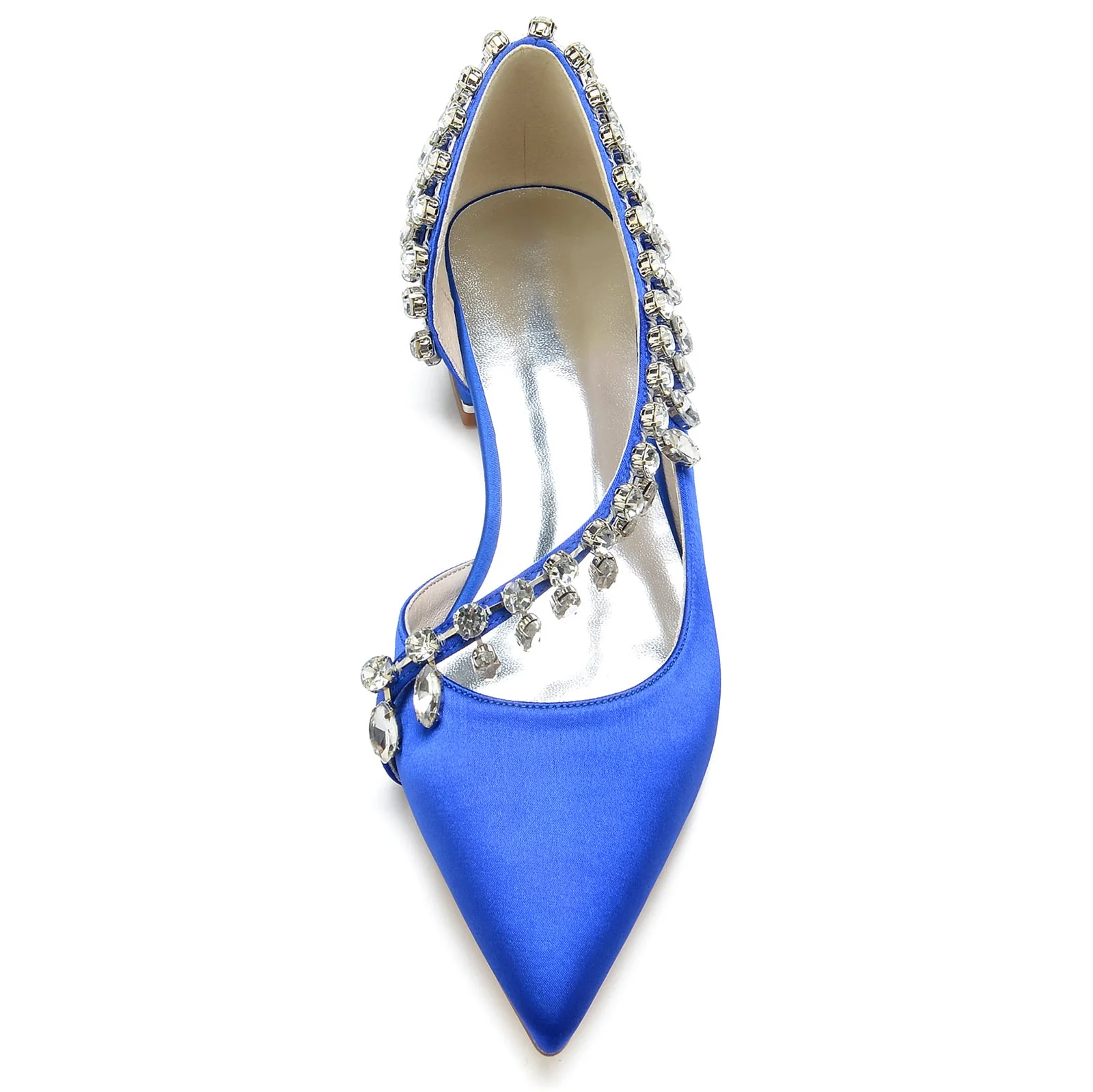 Women's Wedding Shoes Silk Satin Imitation Crystal Low Closed Toe Slip on Bridal Shoes - Image 5