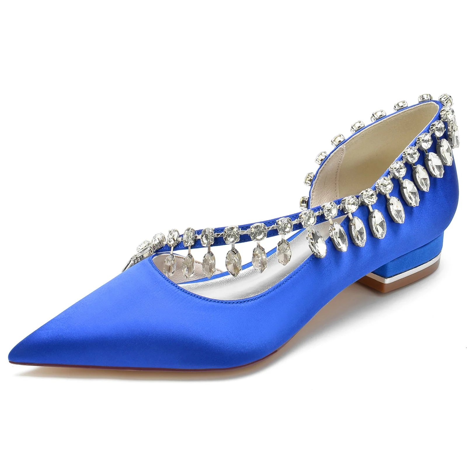 Women's Wedding Shoes Silk Satin Imitation Crystal Low Closed Toe Slip on Bridal Shoes - Image 6
