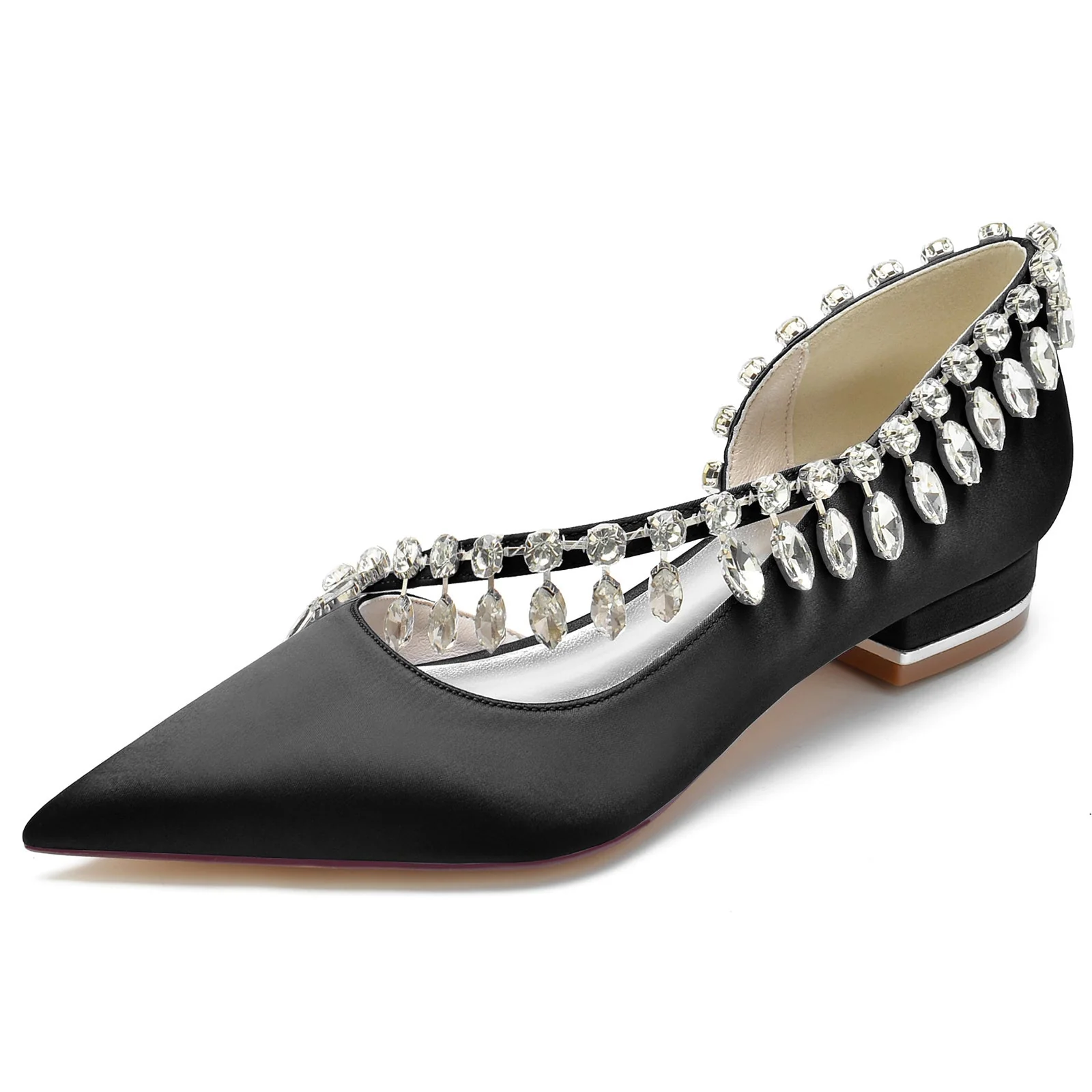 Women's Wedding Shoes Silk Satin Imitation Crystal Low Closed Toe Slip on Bridal Shoes - Image 7