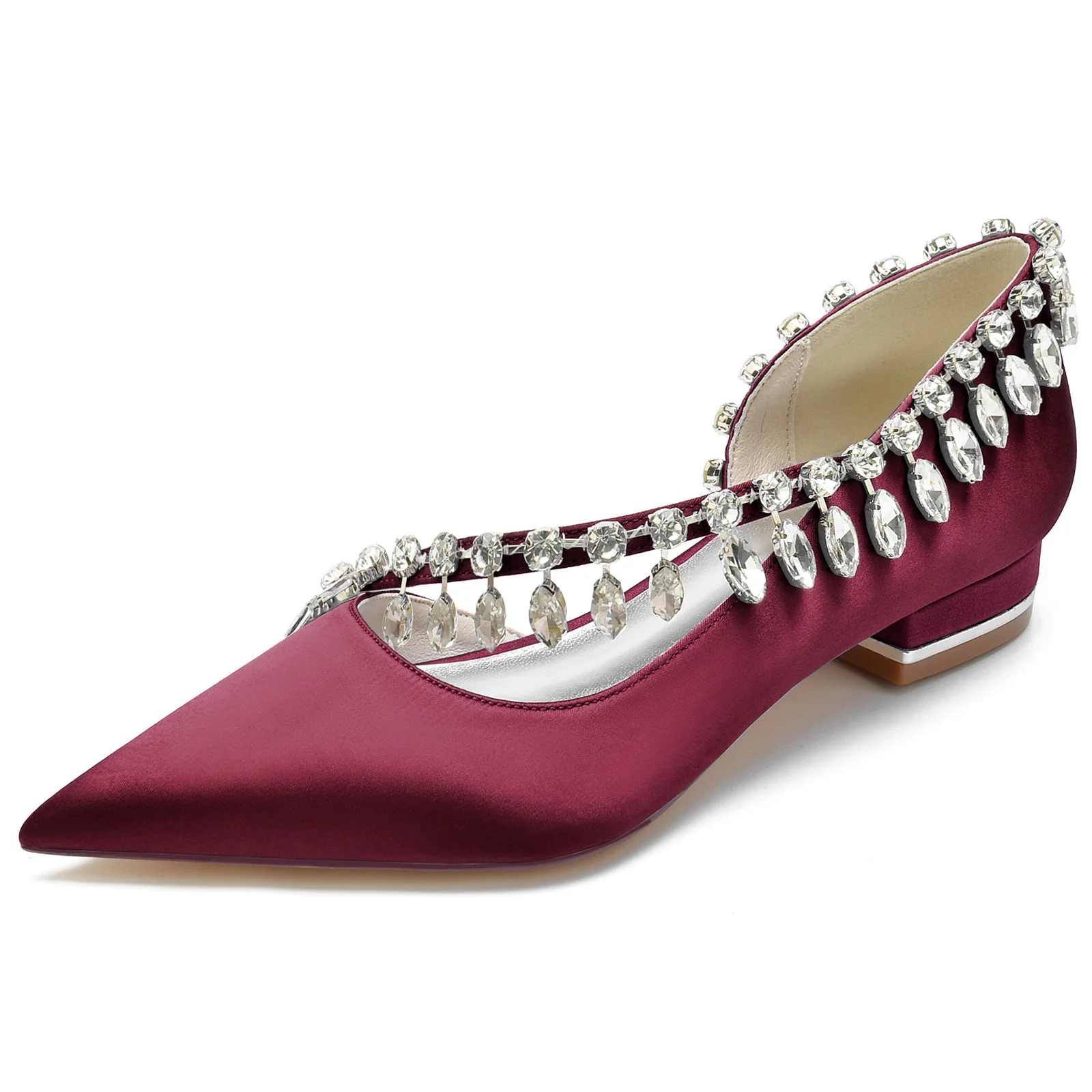Women's Wedding Shoes Silk Satin Imitation Crystal Low Closed Toe Slip on Bridal Shoes - Image 8