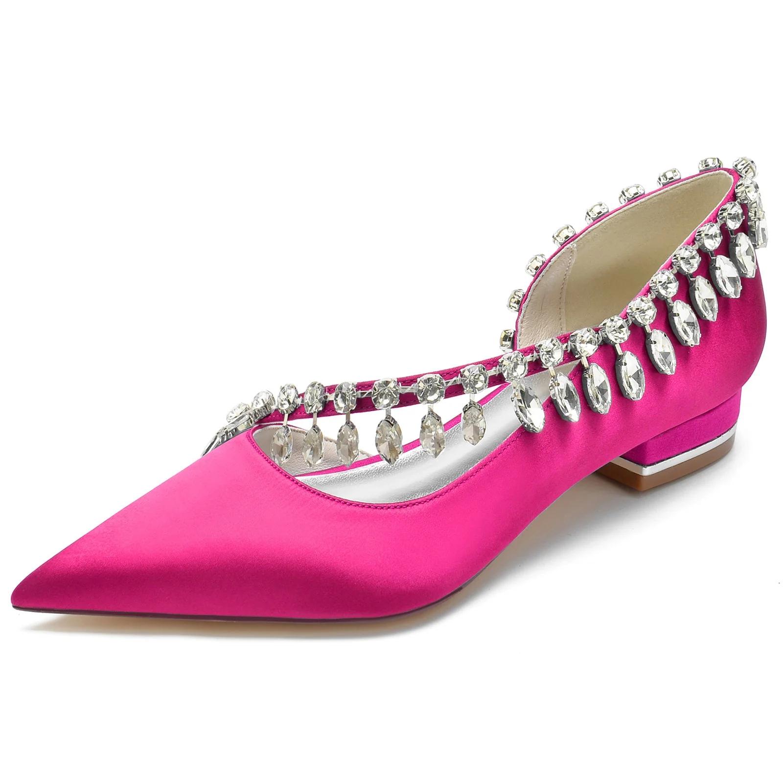Women's Wedding Shoes Silk Satin Imitation Crystal Low Closed Toe Slip on Bridal Shoes - Image 9