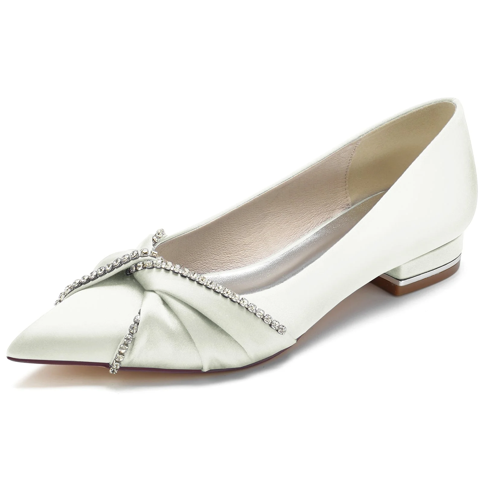 Women's Wedding Shoes Silk Satin Imitation Crystal Low Pointed Toe Bridal Shoes - Image 8