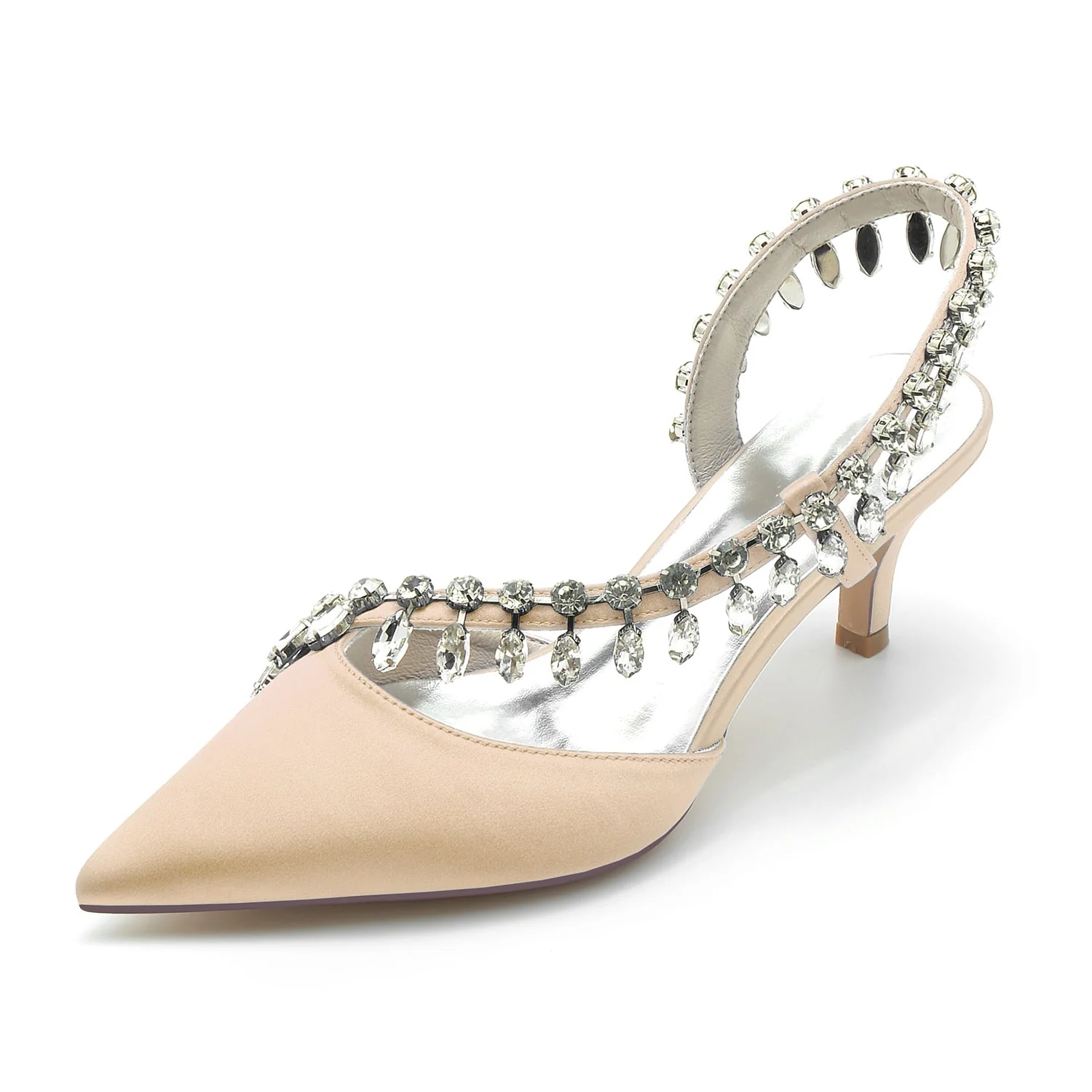 Women's Wedding Shoes Silk Satin Imitation Crystal Mid Pointed Toe Slip on Bridal Shoes - Image 10