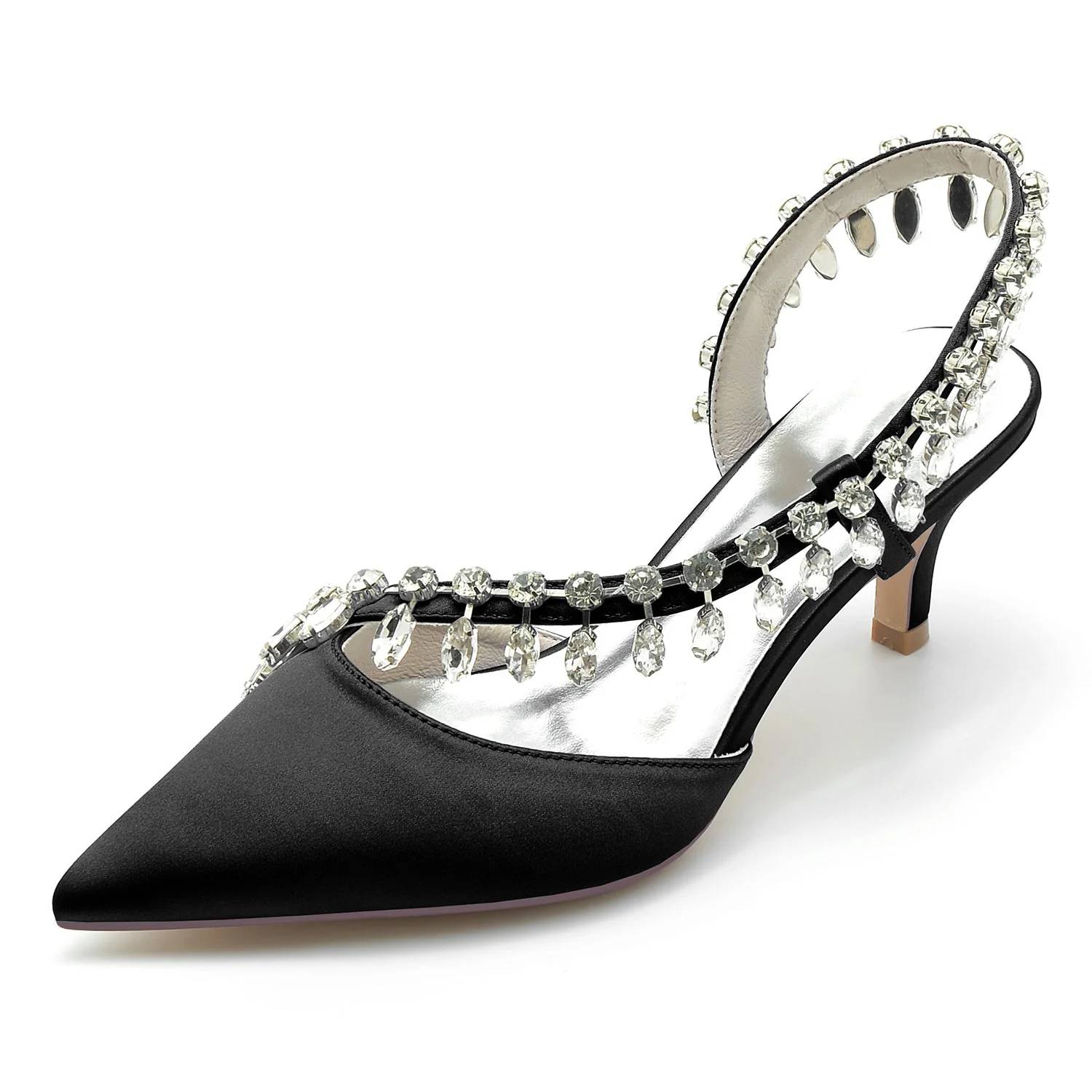 Women's Wedding Shoes Silk Satin Imitation Crystal Mid Pointed Toe Slip on Bridal Shoes - Image 6