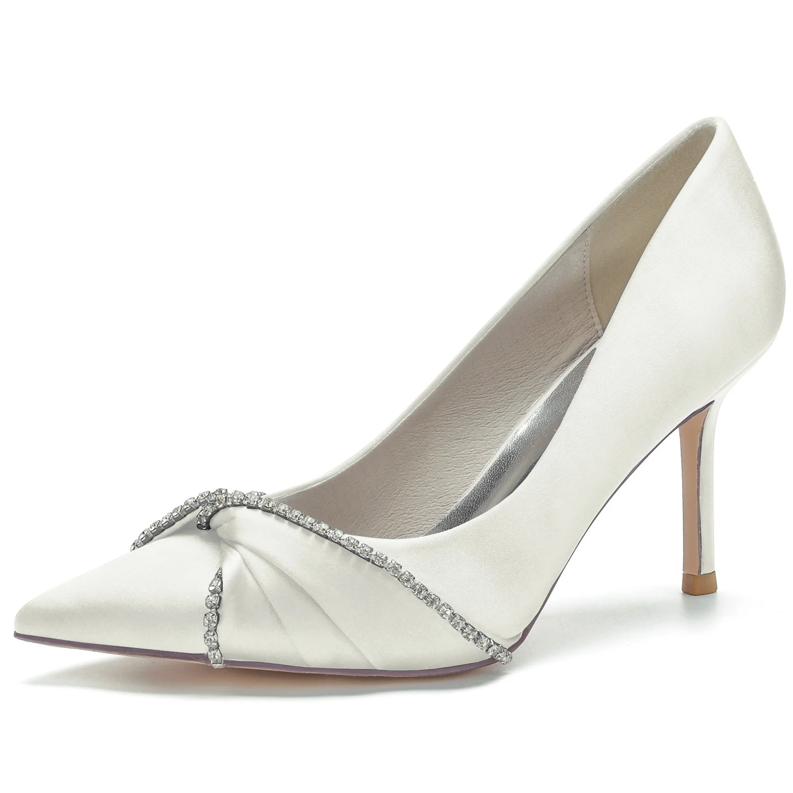 Women's Wedding Shoes Silk Satin Imitation Crystal Stiletto Pointed Toe Bridal Shoes - Image 13