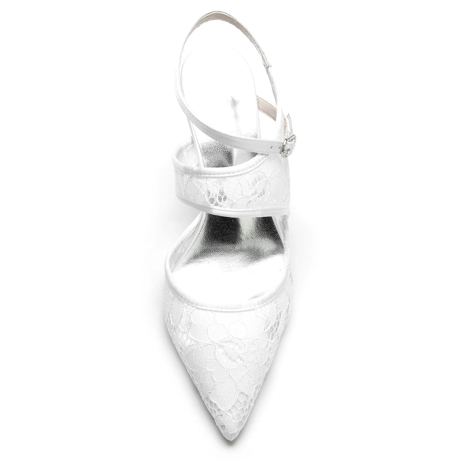 Women's Wedding Shoes Silk Satin Lace Mesh Stiletto Pointed Toe Buckle Bridal Shoes - Image 4