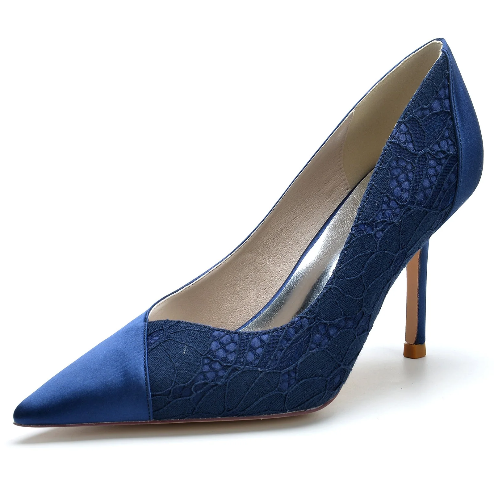 Women's Wedding Shoes Silk Satin Lace Stiletto Heel Pointed Toe Bridal Shoes - Image 7