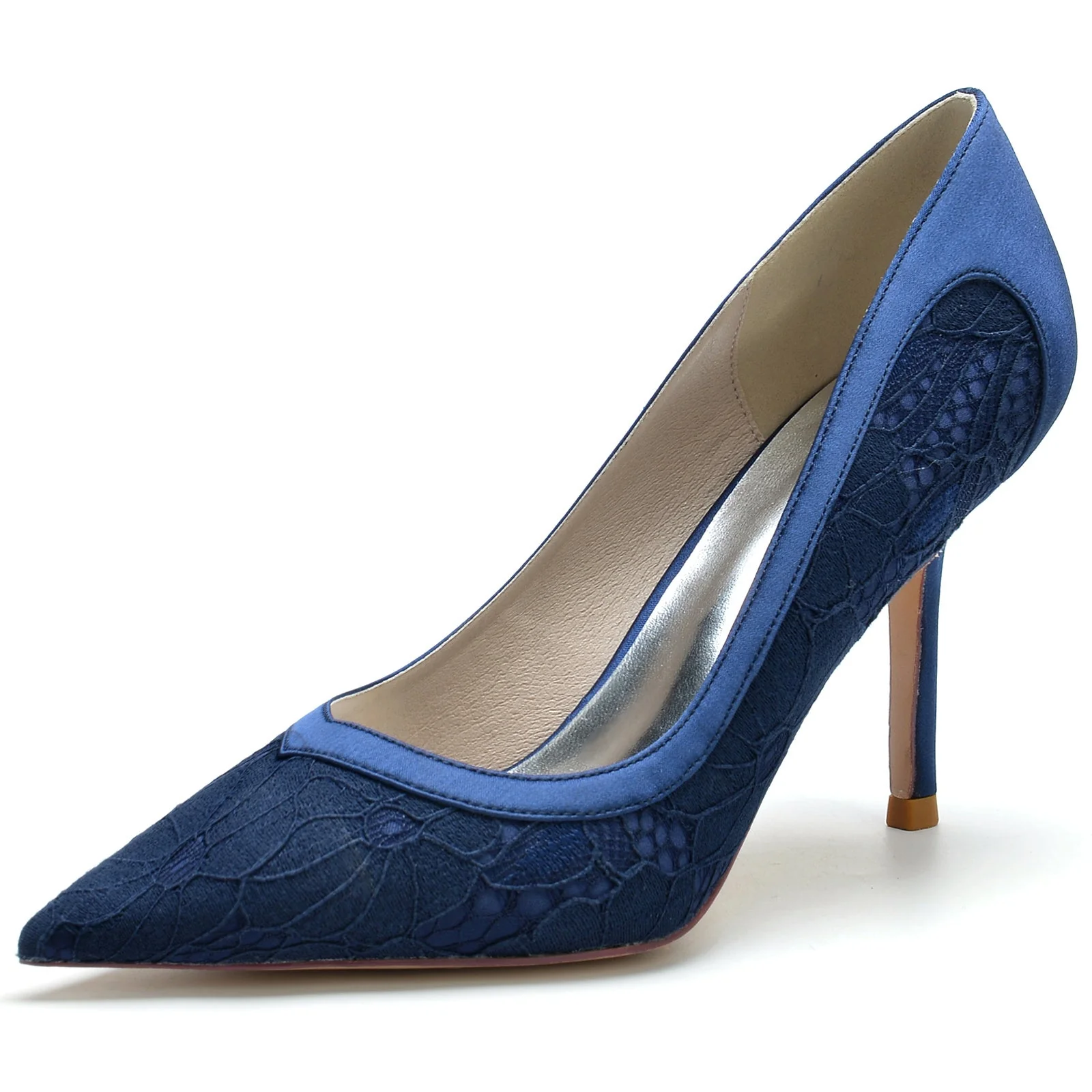 Women's Wedding Shoes Silk Satin Lace Stiletto Pointed Toe Bridal Shoes - Image 6