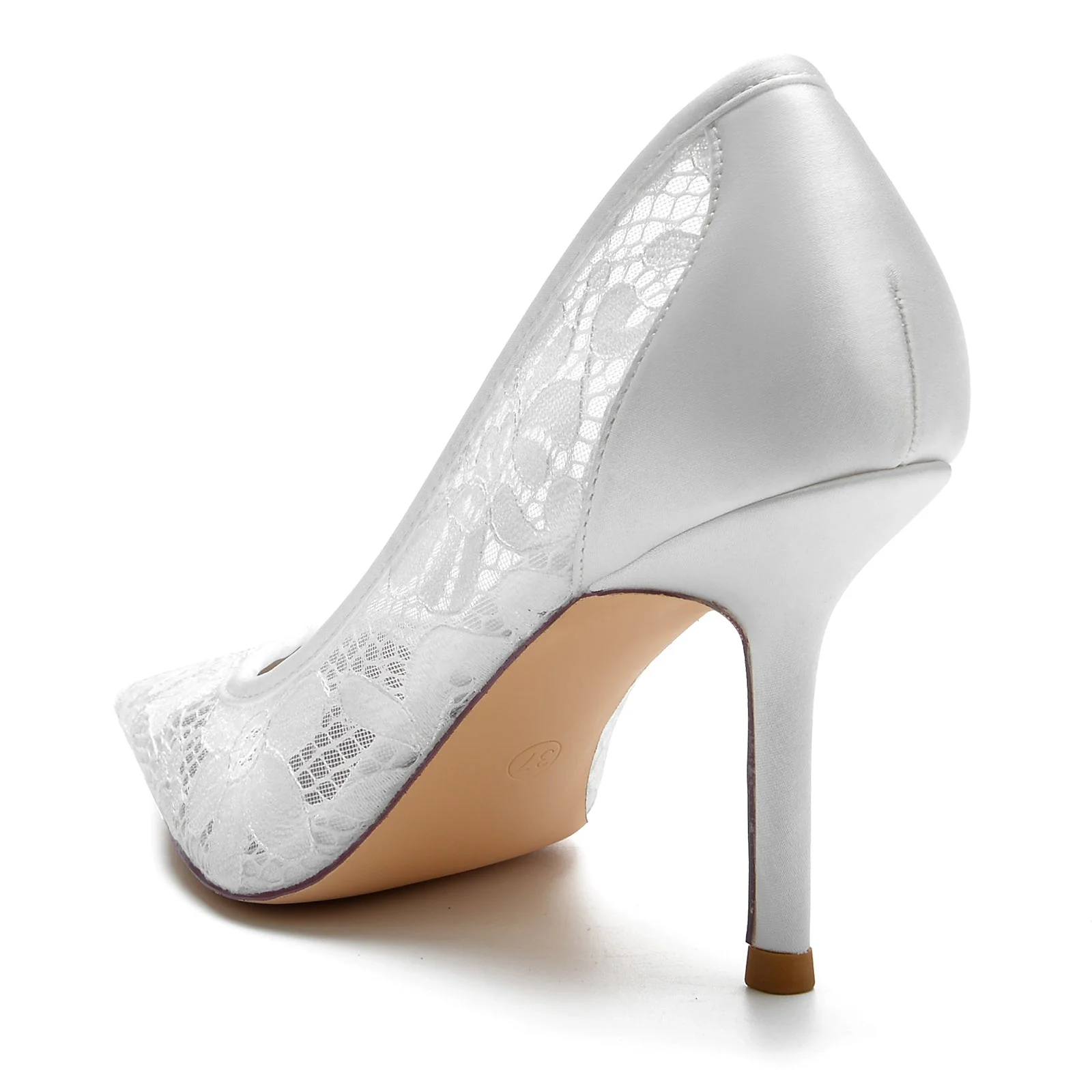 Women's Wedding Shoes Silk Satin Lacework Stiletto Pointed Toe Bridal Shoes - Image 4