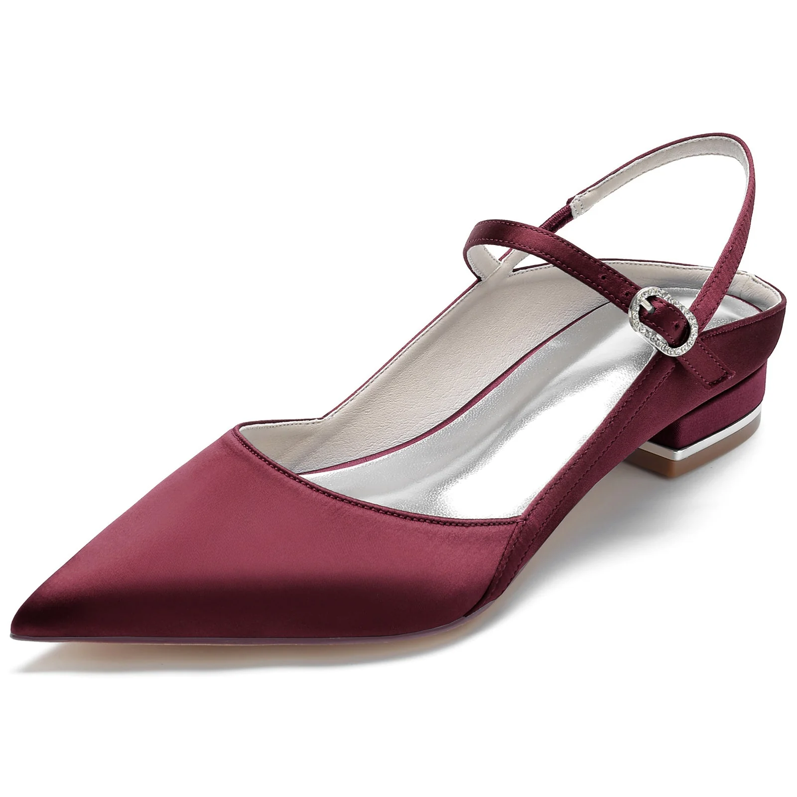 Women's Wedding Shoes Silk Satin Low Pointed Toe Buckle Minimalism Bridal Shoes - Image 2