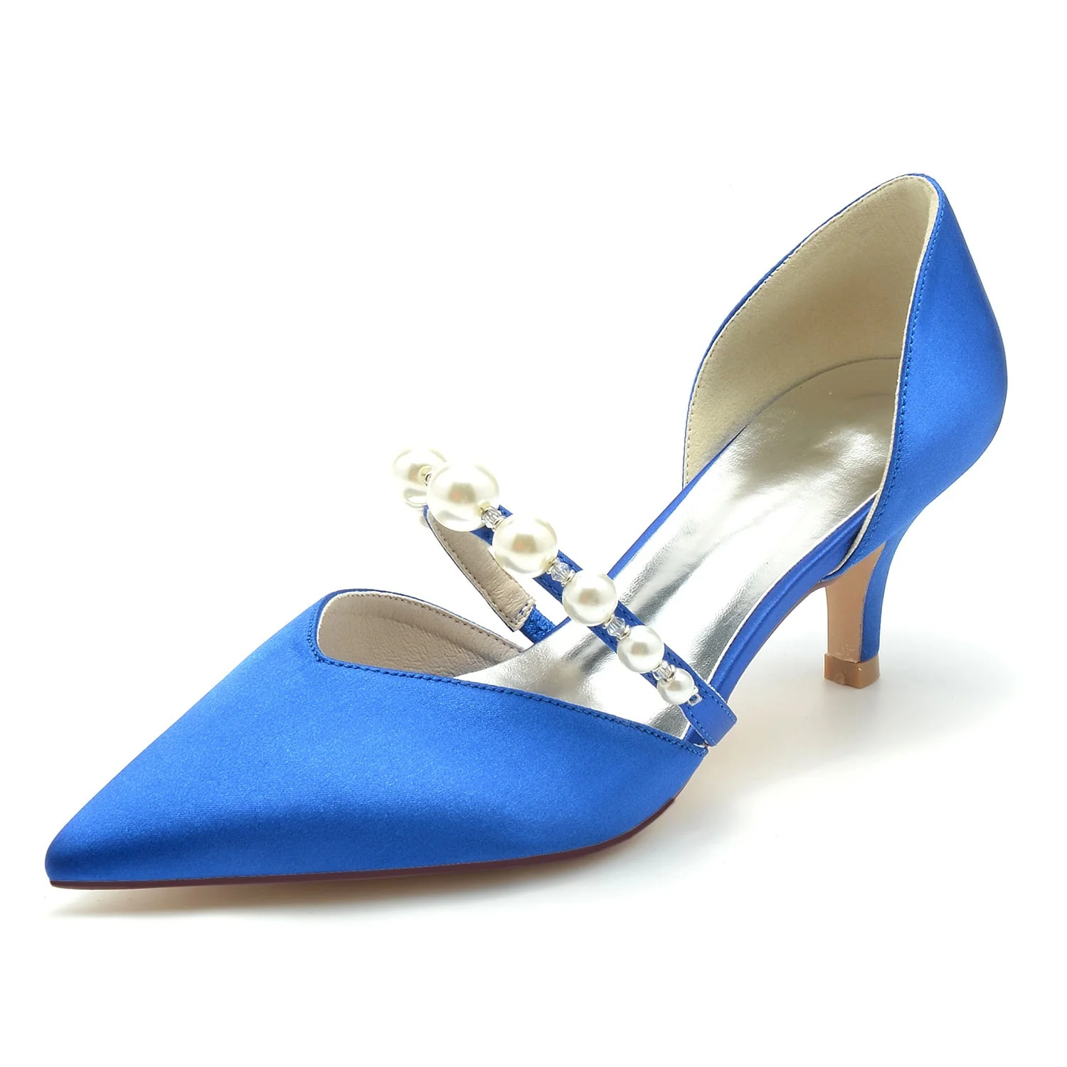 Women's Wedding Shoes Silk Satin Pearl Mid Heel Closed Toe Bridal Shoes - Image 4
