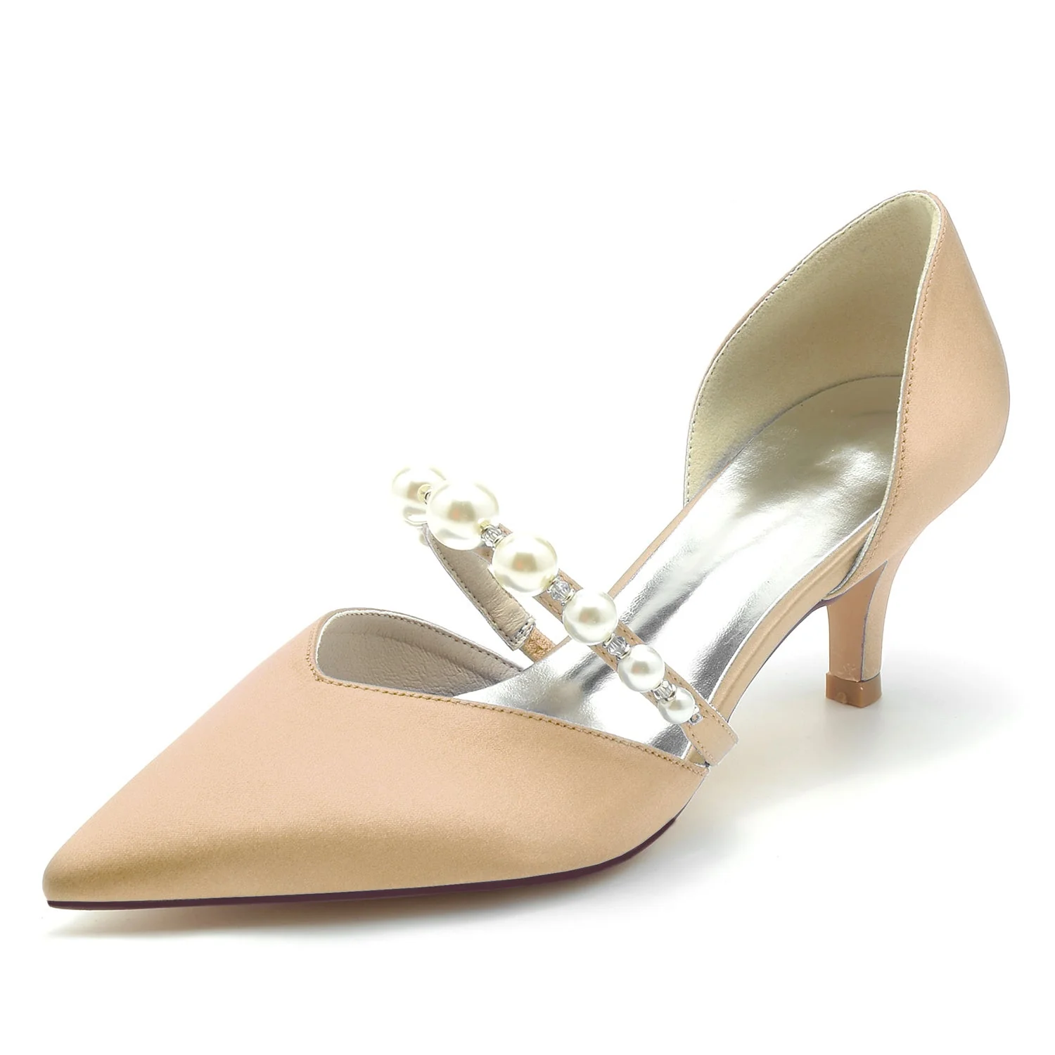 Women's Wedding Shoes Silk Satin Pearl Mid Heel Closed Toe Bridal Shoes - Image 8
