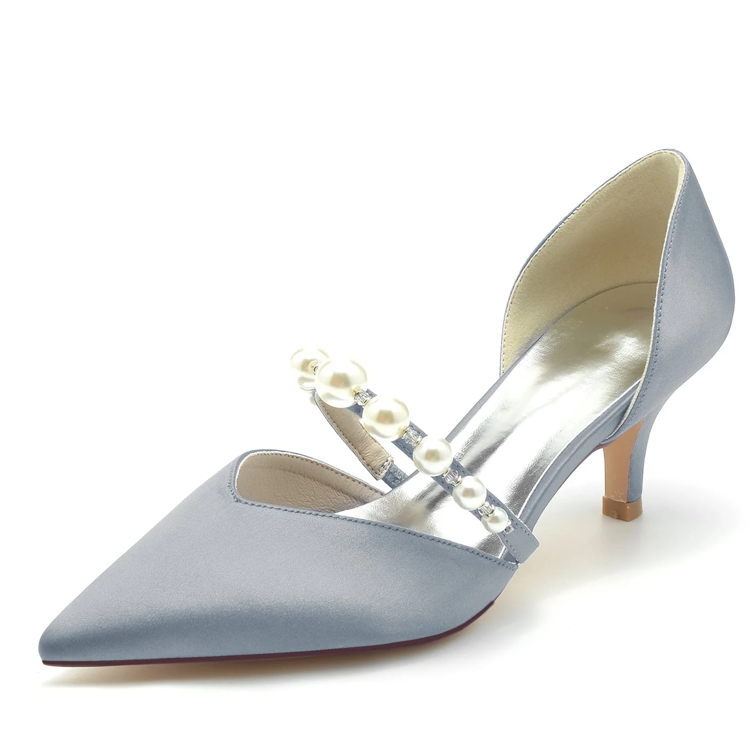 Women's Wedding Shoes Silk Satin Pearl Mid Heel Closed Toe Bridal Shoes - Image 9