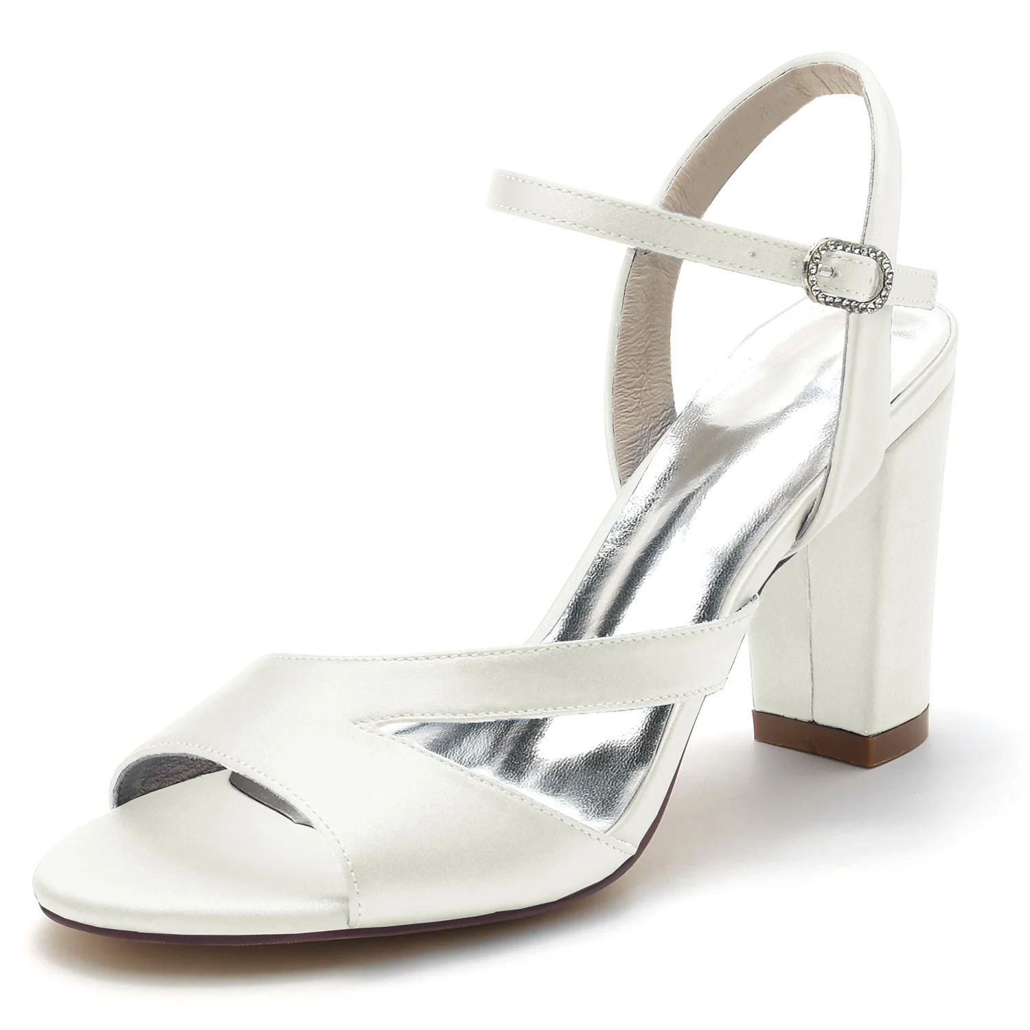 Women's Wedding Shoes Silk Satin Peep Toe Block Buckle Bridal Shoes - Image 12
