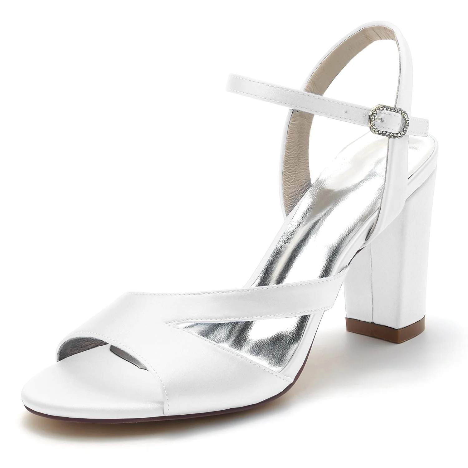 Women's Wedding Shoes Silk Satin Peep Toe Block Buckle Bridal Shoes - Image 5